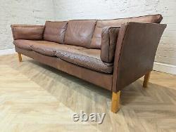 Mid-Century Vintage Danish Tan Brown Leather 3 Seater Sofa by Mogens Hansen