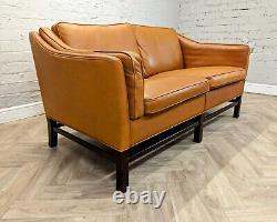 Mid-Century Vintage Danish Tan Leather 2 Seater Sofa by Georg Thams for Grant