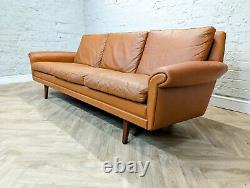 Mid-Century Vintage Danish Tan Leather 3 Seater Sofa by Aage Christiansen 1960s