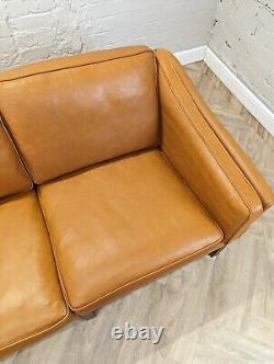 Mid-Century Vintage Danish Tan Leather 3 Seater Sofa by Georg Thams for Grant