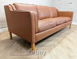 Mid-Century Vintage Danish Tan Leather 3 Seater Sofa by Mogens Hansen 1970s