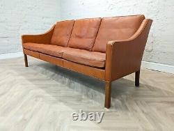 Mid-Century Vintage Danish Tan Leather Borge Mogensen Model'2209' 3 Seater Sofa