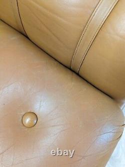 Mid-Century Vintage Retro Danish Caramel Tan Leather 3 Seater Sofa 1970s