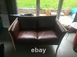Mid Century Vintage Retro Danish Tan Brown Leather 2 Seat Sofa Settee 1960s 70s