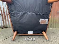 Mid century armchair, tan leather, retro, vintage