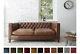Modern Chesterfield Sofa 3 Seater Genuine Leather Settee Couch Vintage Tan Brown