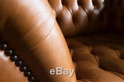 Modern Handmade 1.5 Seat Rustic Tan Leather Chesterfield Snuggle Chair Love Seat
