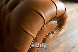 Modern Handmade 1.5 Seat Rustic Tan Leather Chesterfield Snuggle Chair Love Seat
