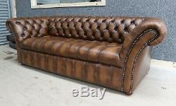 Modern Handmade Vintage Tan Leather Chesterfield Buttoned Seat 3 Seater Sofa