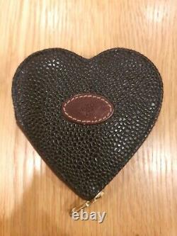 Mulberry Black & Tan Scotchgrain Leather Heart Shaped Coin Purse. Vintage