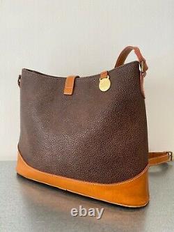 Mulberry Vintage Medium Size Brown and Tan Scotchgrain and Leather Shoulder Bag