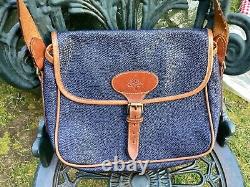 Mulberry saddle bag rare vintage bag in navy scotchgrain tan leather trim