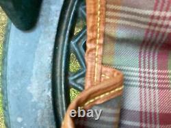 Mulberry saddle bag rare vintage bag in navy scotchgrain tan leather trim