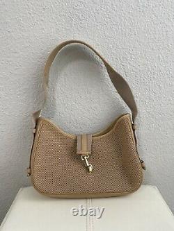 NEW Vintage Gucci Camel Tan Beige Perforated Leather Jackie Purse Bag with Pouch