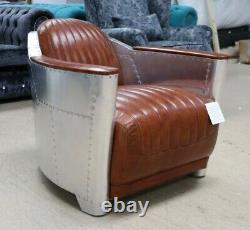 New Aviator Rocket Tub Chair Office Home Retro Industrial Vintage Tan Leather