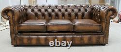New Chesterfield Tufted Buttoned 3 Seater Sofa Couch Real Vintage Tan Leather