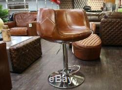 New Grande Vintage Distressed Tan Brown Leather Kitchen Barstool