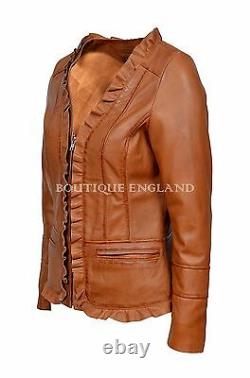 New Source Ladies Tan Vintage WASH & WAX Casual Luxury Designer Leather Jacket