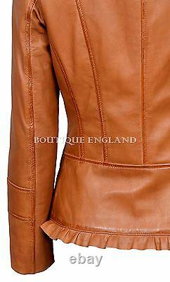 New Source Ladies Tan Vintage WASH & WAX Casual Luxury Designer Leather Jacket