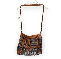 OLD TREND Modern Vintage Boho Crossbody Bag Caramel Tan Leather Kilim Textile