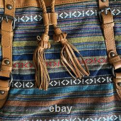 OLD TREND Modern Vintage Boho Crossbody Bag Caramel Tan Leather Kilim Textile