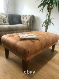 OXFORD NEW FOOTSTOOL Vintage Eco Faux Leather Colour Tan