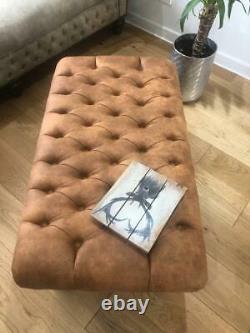 OXFORD NEW FOOTSTOOL Vintage Eco Faux Leather Colour Tan
