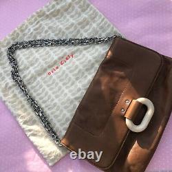 Orla Kiely Vintage Buckle Leather Clutch Bag with Strap Tan Dust Bag