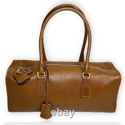PRADA Boston Saffiano Leather Brown Tan Shoulder Bag Authentic Vintage