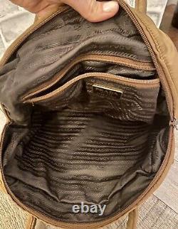 PRADA VINTAGE Medium Tessuto NYLON CAMEL Tan Leather Satchel #1 Authentic