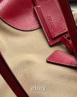 PRADA Vintage Canapa & Cinghiale Tan Canvas & Red Leather Bowling Bag