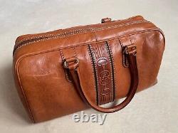 PRINCIPE Italian Designer Vintage Tan Leather Bag with Top Handle & Zip