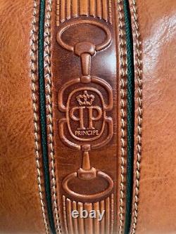 PRINCIPE Italian Designer Vintage Tan Leather Bag with Top Handle & Zip
