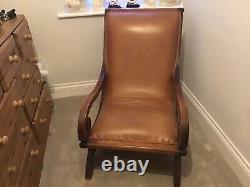 Pair Of Handmade Vintage Tan Brown Leather Arm Chairs High Back