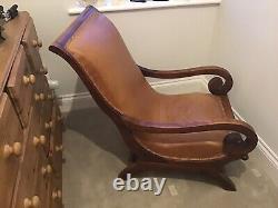 Pair Of Handmade Vintage Tan Brown Leather Arm Chairs High Back
