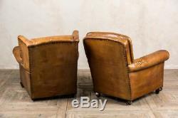 Pair Of Vintage Leather Armchairs Two 1920 Leather Armchairs Tan Leather