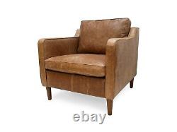 Pair Of Vintage Leather Club Arm Chair And StooI Vintage Tan Leather The Dane