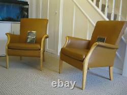 Pair Parker knoll froxfield tan leather arm chairs Original /Vintage