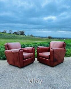 Pair Vintage Tan Brown Leather Deco Club Chairs by Habitat Tan Leather Armchairs