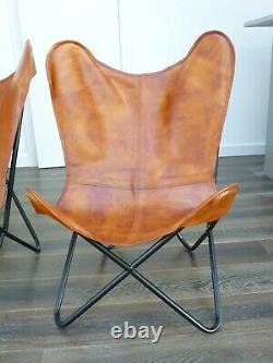 Pair of Leather Butterfly Chairs Tan/Brown