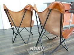 Pair of Leather Butterfly Chairs Tan/Brown