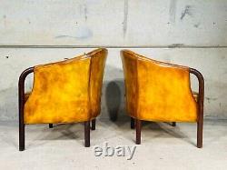 Pair of Vintage Danish Stouby Light Tan Leather Tub Armchairs #926
