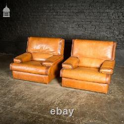 Pair of Vintage Italian Tanned Leather Armchairs
