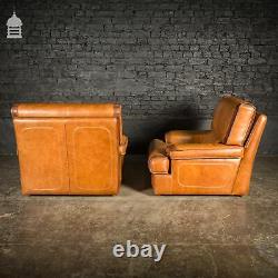 Pair of Vintage Italian Tanned Leather Armchairs