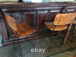 Pair of Vintage Leather High Back Bar Stools in Tan