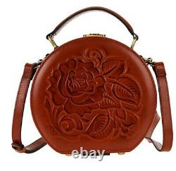 Patricia Nash ALLIER Tooled Leather Hat Box Crossbody Bag Vintage Tan Tooled