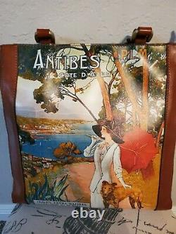 Patricia Nash Antibes Viana French Vintage Travel Poster Leather Tote Tan NWT