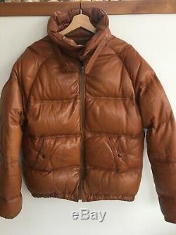 Phillippe Monet Leather Down Puffer Bomber Vintage Jacket Tan Brown Mens S Or M