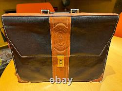 Pollini Vintage Italian Briefcase Black & Tan Leather Excellent
