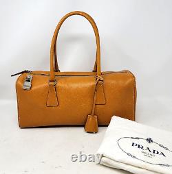 Prada Tan Leather Medium Tote Bowler Hand Bag Authentic Vintage Made in Italy